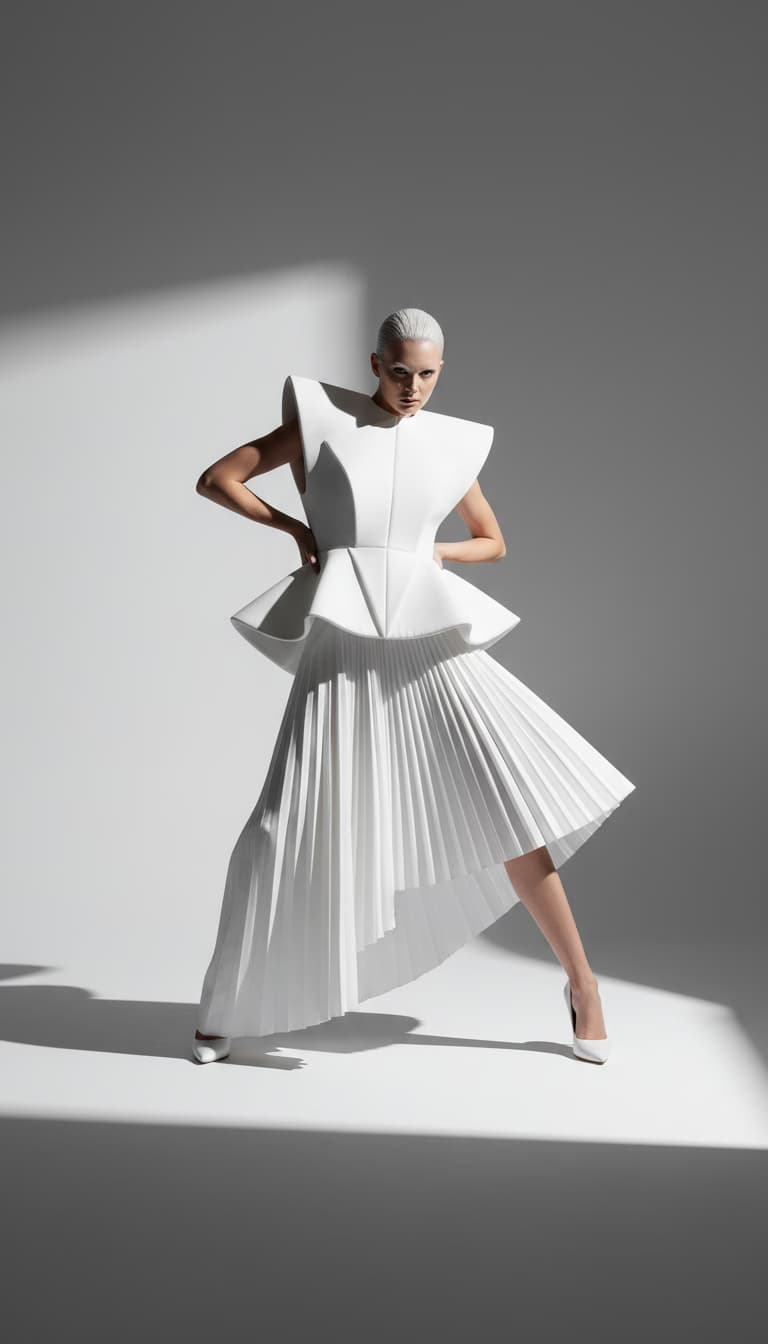 Model in a flowing white dress